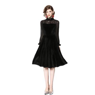 China 2021 Anti-Wrinkle Women's Long Sleeve Mock Neck Ruffle Edge Sheer Elegant Sheer Dress for sale