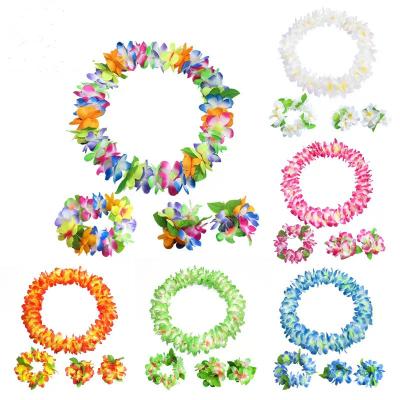 China Fabric 80 Pieces Flower Cipher Thickened Hawaii Necklace Ring Bracelet Four-piece Set Stage Head Dressing for sale