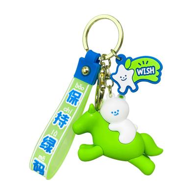 China Cute Small Horse Keyrings Customized Banana Fashion Bag Sunflower Duck Key Chain Rubber Animal Key Rings for sale