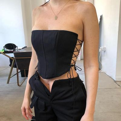 China QUICK DRY Shoulder Strapless Lace Up Sexy Bustier Corset Crop Top For Women Sleeveless Vest Black Top Framing Feminino for sale