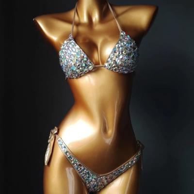 China Sexy Spandex/Polyester Women Band Push Open Rhinestone Swimwear Stones Swimwear Holiday Diamond Bling Bikini Set for sale