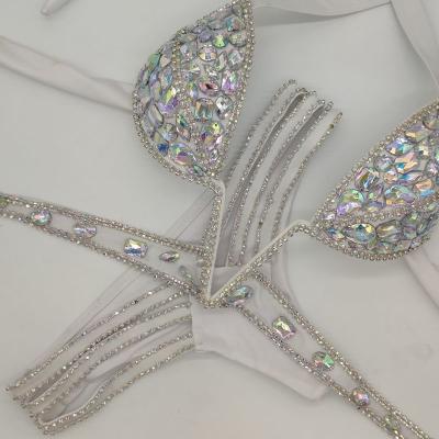 China 2022 V Spandex/polyester Rhinestone Collar Girl Swimwear Bling Diamond Bikini Set Push Up Swimwear Stones Bathing Suit for sale