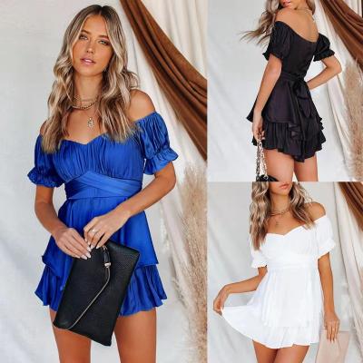 China Anti-pilling European new style spring and solid color satin off-shoulder quality praise skirt overalls for sale