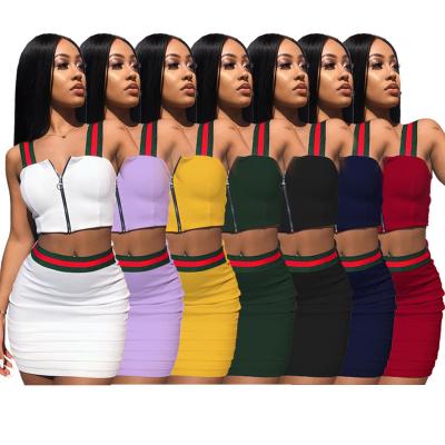 China Hot Selling Anti Wrinkle Women's Summer Two Piece Skirt Set Girls Tow Piece Skirt Set Bodycon Sexy Sleeveless Party Clubwear for sale