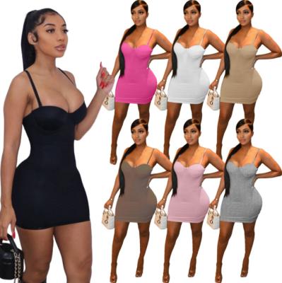 China 2022 new arrival lady spaghetti tie butt corset club sling dress sexy solids anti-wrinkle anti-wrinkle mini dress short lift neckline for sale