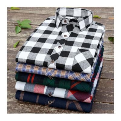 China Fashion Spring Anti-Shrink Men's Plaid Cotton Flannel Casual Shirts Long Plus Size Men's Shirts for sale