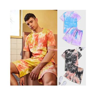 China Wholesale Breathable Summer Tie Dye Round Neck Short Sleeve Men Shorts Set Fashion Men Casual Pants Two Piece Set for sale