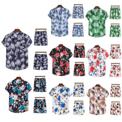 China Amazon Viable 2022 Mens Fashion Cool Beachwear Two Piece Shorts Set Floral Print Summer Plus Size Shirts Set for sale