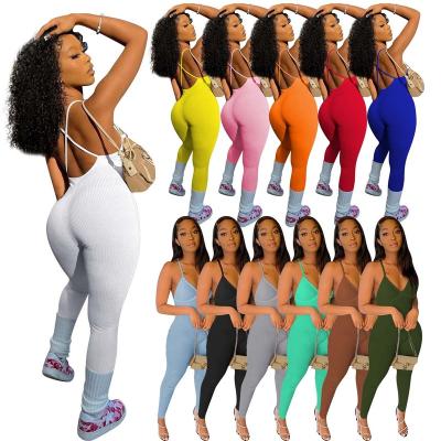 China Amazon Solid Women's Anti-Wrinkle Anti-Wrinkle Overalls Fashion Gym Workout Clothes Ladies Sexy Backless Fitness Playsuit 2022 New Arrivals for sale