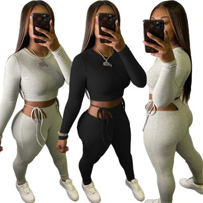 China Hot Selling 2022 Spring Fashion Breathable Solid Skinny Two Piece Pants Sexy Women Bandage Night Party Club Clothing Set for sale