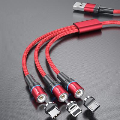 China MP3/MP4 Player Essager 1.2M 360 Rotation Magnetic Charging Cable 3 In 1 Type C 2.4A Micro USB Cable for sale