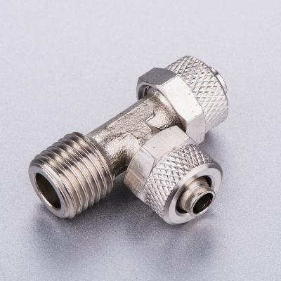 China Hotels Run Type Hexagon Fitting Brass Pipe Tee Knurling Pneumatic Fitting for sale