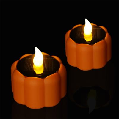 China 2022 Party Halloween New Arrival Pumpkin Solar Energy Led Candle Recharging Led Solar Candle for sale