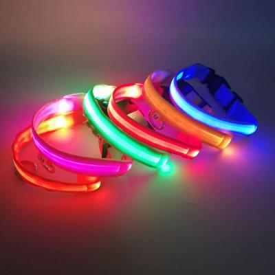 China Supplier Viable Wholesale Adjustable Nylon USB LED Rechargeable Colorful Dog Collar for sale