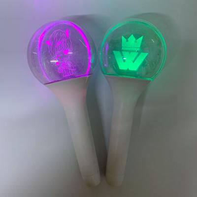 China Hot Selling Acrylic+ABS OEM Customized Laser Engraved 3D LOGO Round Shape LED Stick Light Acrylic Colorful LED Light Up Stick for sale