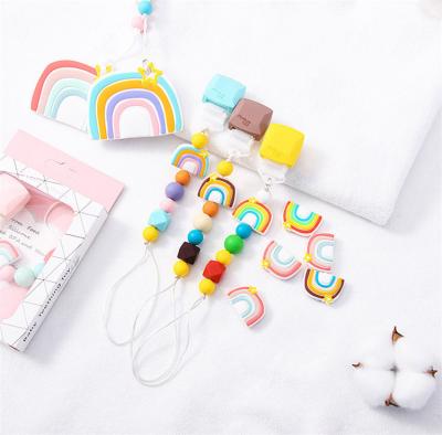 China BPA Free Baby Birthday Christmas Shower Gift Silicone Teething Relief Baby Pacifier Clip Chain Plastic Holder for sale