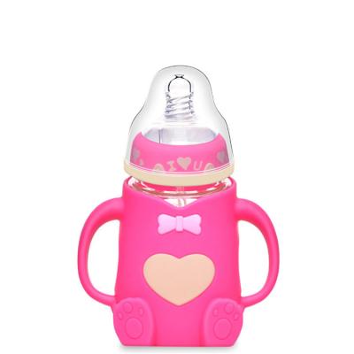 China BPA Free Shatterproof Glass Baby Milk Bottles With Cute Silicone Cover for sale