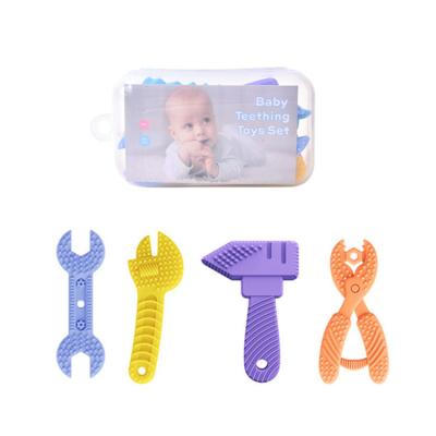 China Eco-Friendly Natural Silicone Baby Teething Toys Pound Key Spanner Pliers Train Baby Teether For 0-6 Months For 6-12 Months for sale