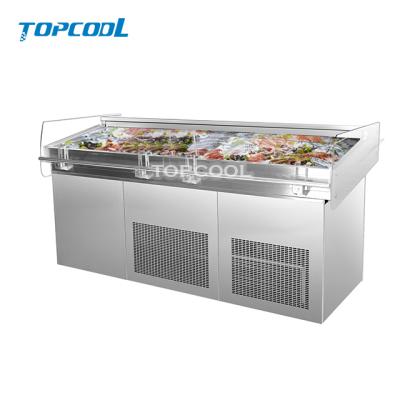 China Commercial Single-temperature Stainless Steel Seafood Fish Display Freezer Case Showcase Table for sale