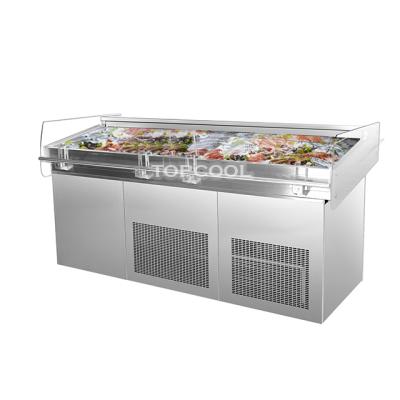 China Single-temperature Chest 304 Stainless Steel Seafood Display Chiller Showcase Fresh Horizontal Fisn Cooler for sale