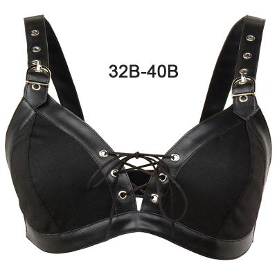 China Dropshipping Faux Leather Push Up Pump Feminine Women Plus 32 Subjectador Sostenes Cuero Black Size 34 36 38 40 80 B Cup Bra Corset Tops for sale