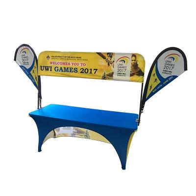 China Tradeshow Advertising Spandex Elastic Polyester table cloths with teardrop flag for sale