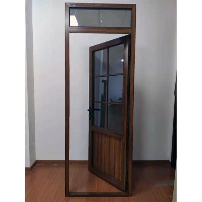 China Wood Grain Color Aluminium Hinged Doors Customized Exterior Hinges Doors 5mm Glass for sale