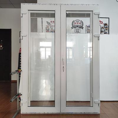 China Modern Style Zinc Alloy Hardware UPVC PVC Tempered Glass Hinged Door for Apartments for sale