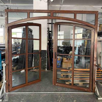 China Arched Aluminium Hinged Doors French Design Wood Color  Aluminum Door Hinge for sale