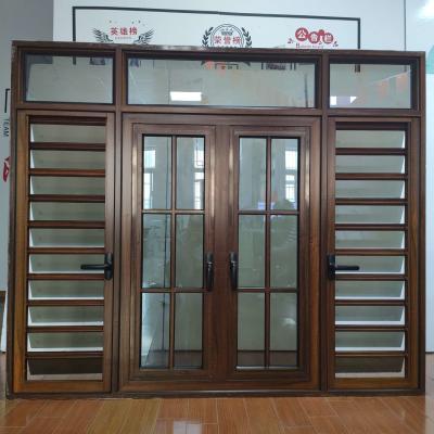 China Single Glass  Blade Aluminum Frame Casement Windows Flush Aluminium Windows Wood Color for sale