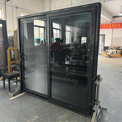 China thermal break Alumimum Sliding Glass Door manual roller shutter double tempered glass for sale