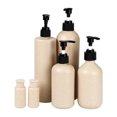 China Wheat Straw 30ml 300ml 500ml Cosmetic Eco-friendly Biodegradable Plastic Lotion Bottle Pet Shampoo Pump Bottle for sale