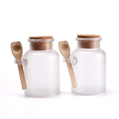 China Wholesale 100ml Empty 200ml 300ml Personal Care Frosted Clear ABS Plastic Bath Salt Jar With Spoon And Bamboo Cork for sale