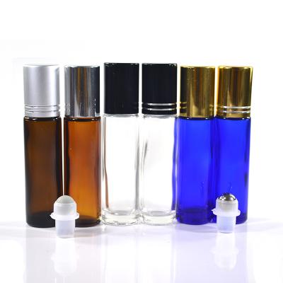 China Personal Care 4ml 6ml 8ml 10ml Light Amber Blue Essential Oil Perfume Glass Roll On Ball for sale