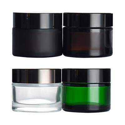 중국 Free Sample Glass Color Cosmetic Containers Tiny And Big Size Black Jars With Silver Gold Aluminum Lids 판매용