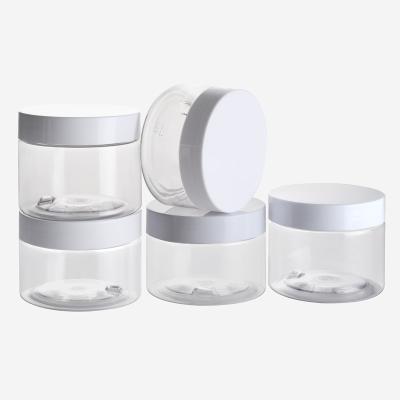 China Body Butter Cream Packaging Container 2oz 4oz 6oz 8oz 16oz Cosmetic Right Side Frosted Clear Plastic Jars With Lids for sale