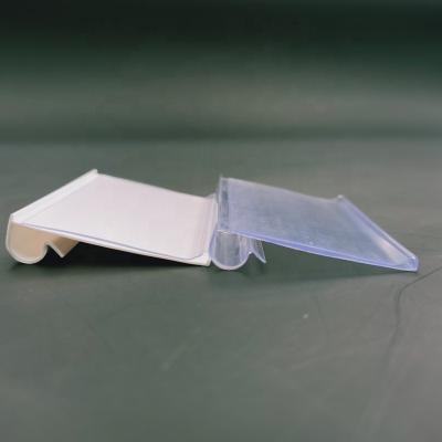 China Hiplastics Plastic Profile Extrusion Clear PVC Price Tag Holders Data Strip Clips For Wire Cooler Shelf Metal Hook Bins Customized for sale