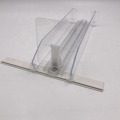 China Supermarkt/Store Shelf Hiplastics Supermarket PVC Shelf Pusher Clear Shelves Dividers For Tobacco Shelf Divider Automatic Plastic Pushers for sale