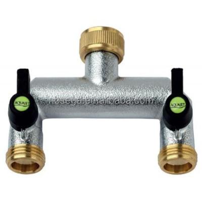 China Metal Garden Hose Connectors, Brass 3 Way Hose Connector With Valve Garden Accessories for sale