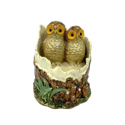 China Wholesale Owl Statues America Metal Owl Family Statue For Home Decoration Ring Box for sale