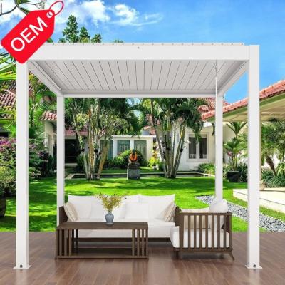 China Easily Assembled Waterproof Opening Louvre Roof Led Light Aluminum Garden Pergola Systems for sale