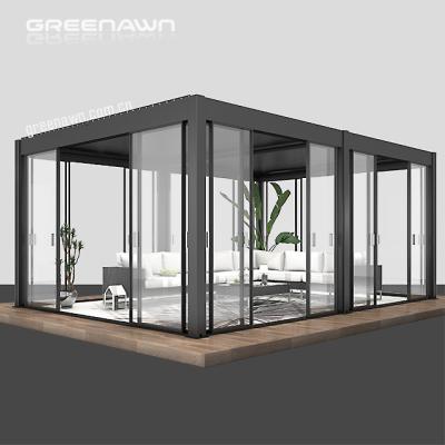 China Modern Automatic Garden Patio Gazebo Outdoor Bioclimatic Aluminum Greenhouses for sale