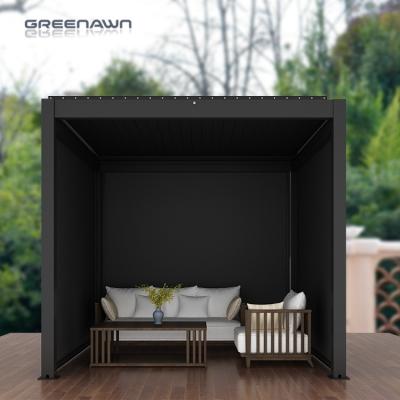 China Outdoor Manual Patio Gazebo Gazebo Morden Metal Pergola Swirl Louvered Roof Prgola With Sliding Shades for sale