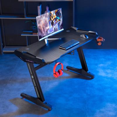 China Wholesale Modern Gaming PC Desktop Computer Racing Table With RGB LED Lights Gaming Table For Gamer for sale