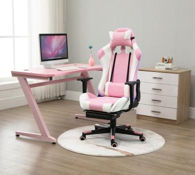 China Pink and White Girls RGB LED Lights Adjustable Blueteeth Music Player Gaming Chair (Full Size) Racing Chair for Girls for sale