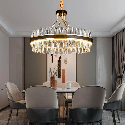 China Modern Luxury Modern Pendant Lights Hotel Villa Lamp Iron Black Ceiling Mounted Lighting K9 Crystal Chandelier for sale