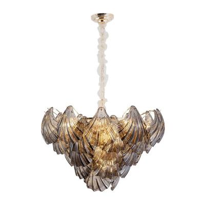 China Hot Sale Modern Simple Smoky Petal Crystal Pendant Lamp Gray Glass Chandelier Living Room Product for sale