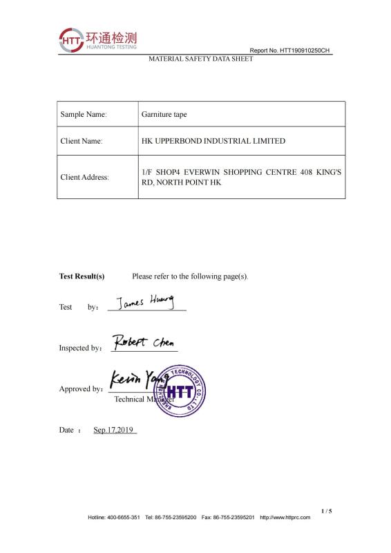 MSDS - HK UPPERBOND INDUSTRIAL LIMITED