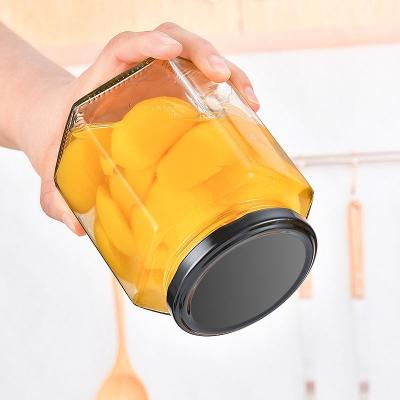 China Food New acrylic lid hexagonal bottle pickle jam bottle ready-to-eat bird's nest bottle glass sub-bottling wholesale for sale