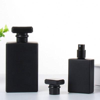 China Cosmetic empty Black clear Luxury rectangle 50 ml 100ml square perfume empty glass perfume bottle spray 30ml square for sale